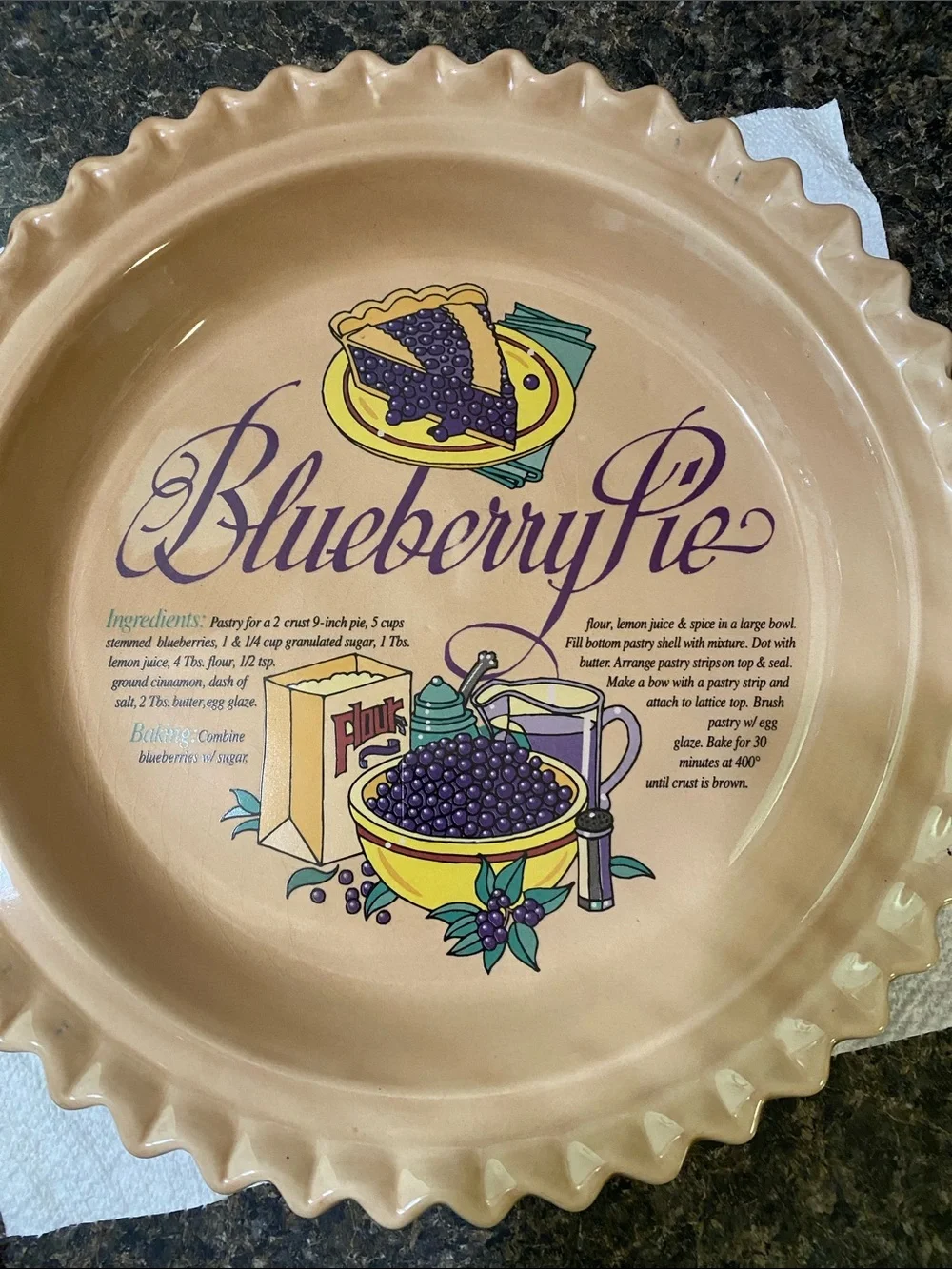 Vintage Ceramic Blueberry Pie Baking Dish with Cover